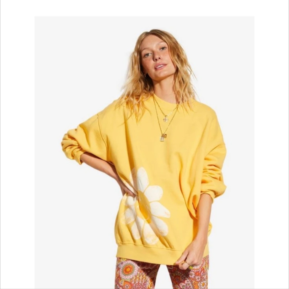 Billabong X Smiley Ridin Happy Oversized Organic Cotton Sweatshirt Yellow Sz L